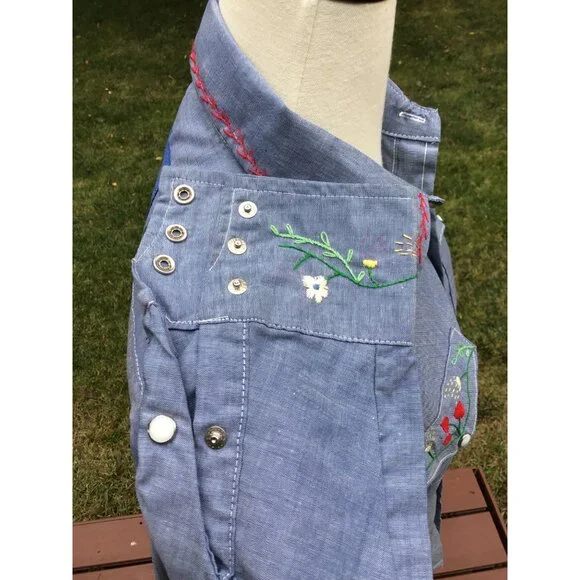 Vintage Sears Embroidered Western Shirt M Denim Floral Design Long Sleeve - Picture 10 of 11